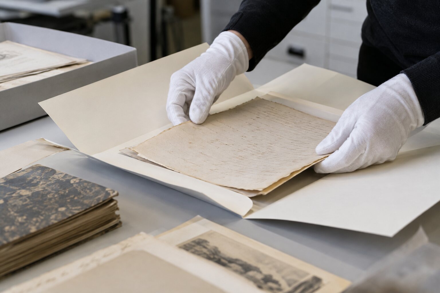 Acondicionamento de documento histórico em pasta apropriada